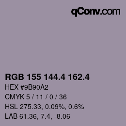 カラーコード: RGB 155 144.4 162.4 | qconv.com