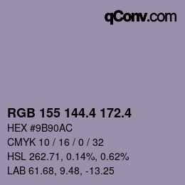 カラーコード: RGB 155 144.4 172.4 | qconv.com