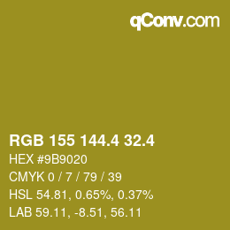 カラーコード: RGB 155 144.4 32.4 | qconv.com
