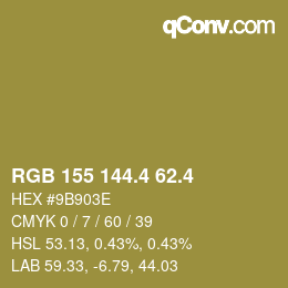 カラーコード: RGB 155 144.4 62.4 | qconv.com