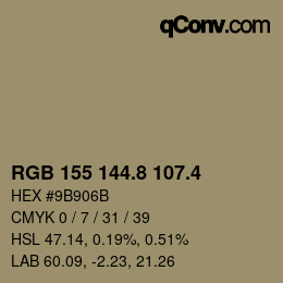 カラーコード: RGB 155 144.8 107.4 | qconv.com
