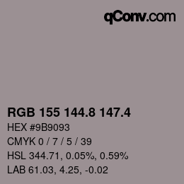 カラーコード: RGB 155 144.8 147.4 | qconv.com