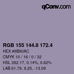 カラーコード: RGB 155 144.8 172.4 | qconv.com