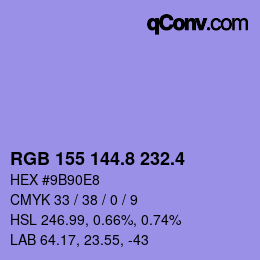 カラーコード: RGB 155 144.8 232.4 | qconv.com