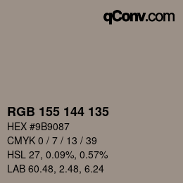 カラーコード: RGB 155 144 135 | qconv.com