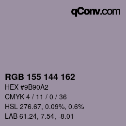 Color code: RGB 155 144 162 | qconv.com
