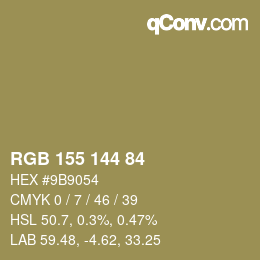 Color code: RGB 155 144 84 | qconv.com