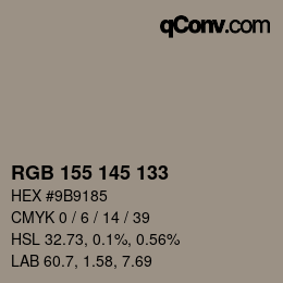 Color code: RGB 155 145 133 | qconv.com