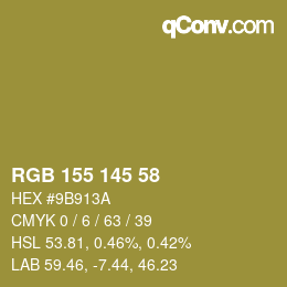 Color code: RGB 155 145 58 | qconv.com