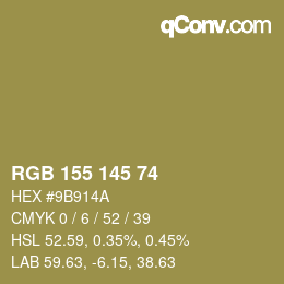 Color code: RGB 155 145 74 | qconv.com