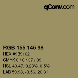 Color code: RGB 155 145 98 | qconv.com