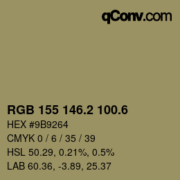 カラーコード: RGB 155 146.2 100.6 | qconv.com