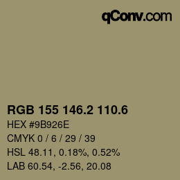 カラーコード: RGB 155 146.2 110.6 | qconv.com
