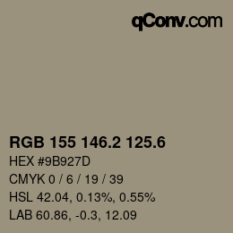 カラーコード: RGB 155 146.2 125.6 | qconv.com