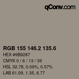 カラーコード: RGB 155 146.2 135.6 | qconv.com