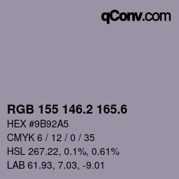 カラーコード: RGB 155 146.2 165.6 | qconv.com