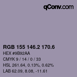 カラーコード: RGB 155 146.2 170.6 | qconv.com