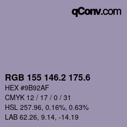 カラーコード: RGB 155 146.2 175.6 | qconv.com