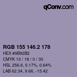 カラーコード: RGB 155 146.2 178 | qconv.com