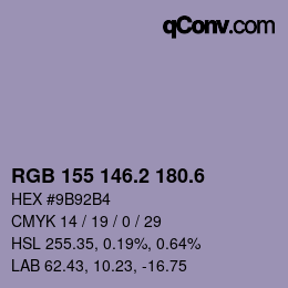 カラーコード: RGB 155 146.2 180.6 | qconv.com