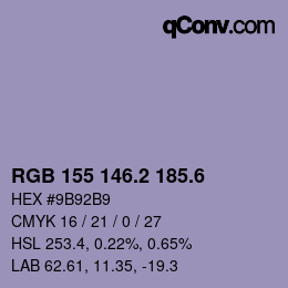 カラーコード: RGB 155 146.2 185.6 | qconv.com
