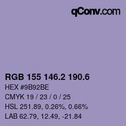 カラーコード: RGB 155 146.2 190.6 | qconv.com