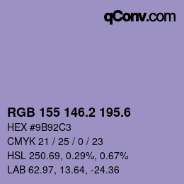 カラーコード: RGB 155 146.2 195.6 | qconv.com