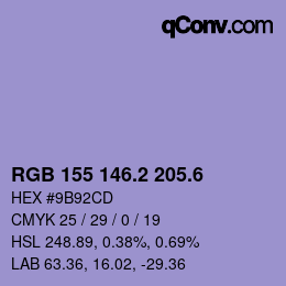 カラーコード: RGB 155 146.2 205.6 | qconv.com