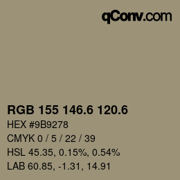カラーコード: RGB 155 146.6 120.6 | qconv.com