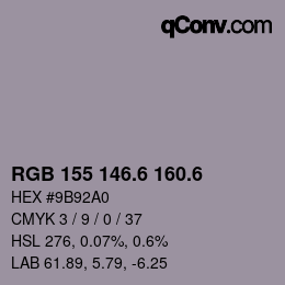 カラーコード: RGB 155 146.6 160.6 | qconv.com