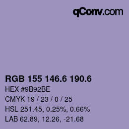カラーコード: RGB 155 146.6 190.6 | qconv.com