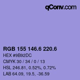 カラーコード: RGB 155 146.6 220.6 | qconv.com