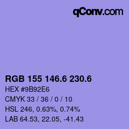 カラーコード: RGB 155 146.6 230.6 | qconv.com