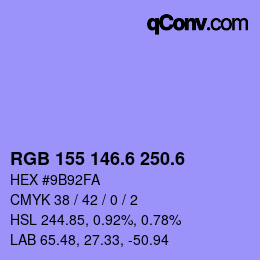カラーコード: RGB 155 146.6 250.6 | qconv.com