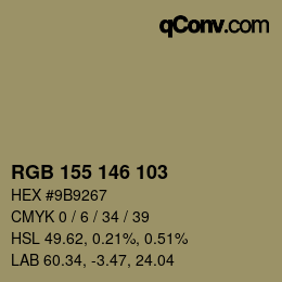 Color code: RGB 155 146 103 | qconv.com