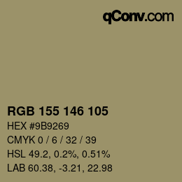 Color code: RGB 155 146 105 | qconv.com