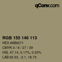 颜色代码: RGB 155 146 113 | qconv.com