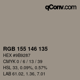 カラーコード: RGB 155 146 135 | qconv.com