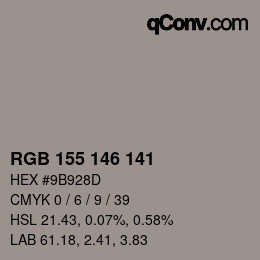 颜色代码: RGB 155 146 141 | qconv.com