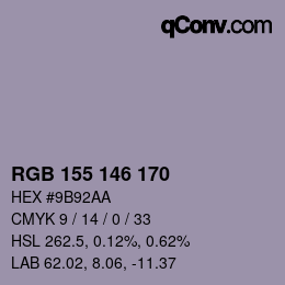 颜色代码: RGB 155 146 170 | qconv.com