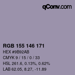 颜色代码: RGB 155 146 171 | qconv.com