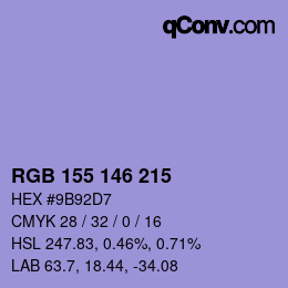 カラーコード: RGB 155 146 215 | qconv.com