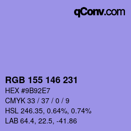 カラーコード: RGB 155 146 231 | qconv.com