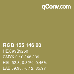 Color code: RGB 155 146 80 | qconv.com