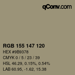カラーコード: RGB 155 147 120 | qconv.com