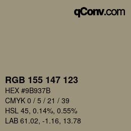 Color code: RGB 155 147 123 | qconv.com