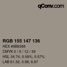 Color code: RGB 155 147 136 | qconv.com