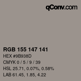 カラーコード: RGB 155 147 141 | qconv.com