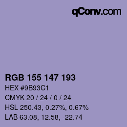 颜色代码: RGB 155 147 193 | qconv.com