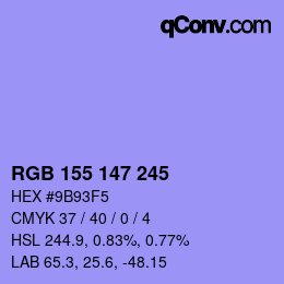 カラーコード: RGB 155 147 245 | qconv.com